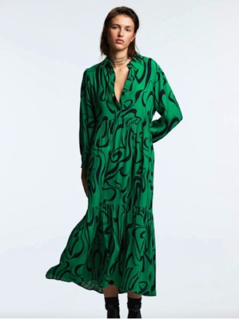 Zara Patterned Long Shirt Dress